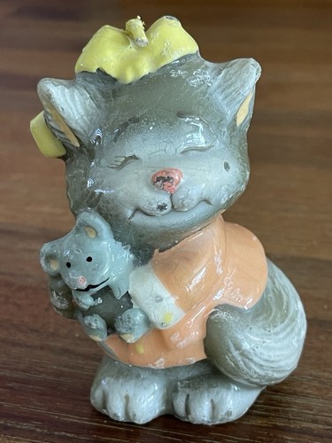 4 statuine gattino grigio dipinto a mano candela cera gatto vintage LEGGI - Foto 11 di 19