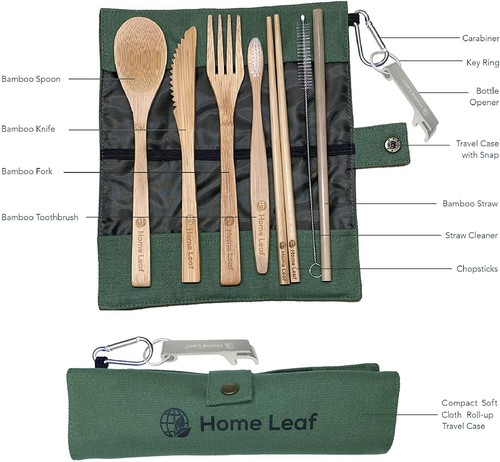 9 PC Bamboo Cutlery Set with Travel Case - Reusable Organic Bamboo - Picture 2 of 6