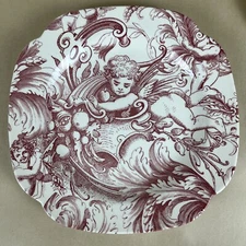 Spode Bomboniere Cherub 9" Square Salad Plate Pink Red