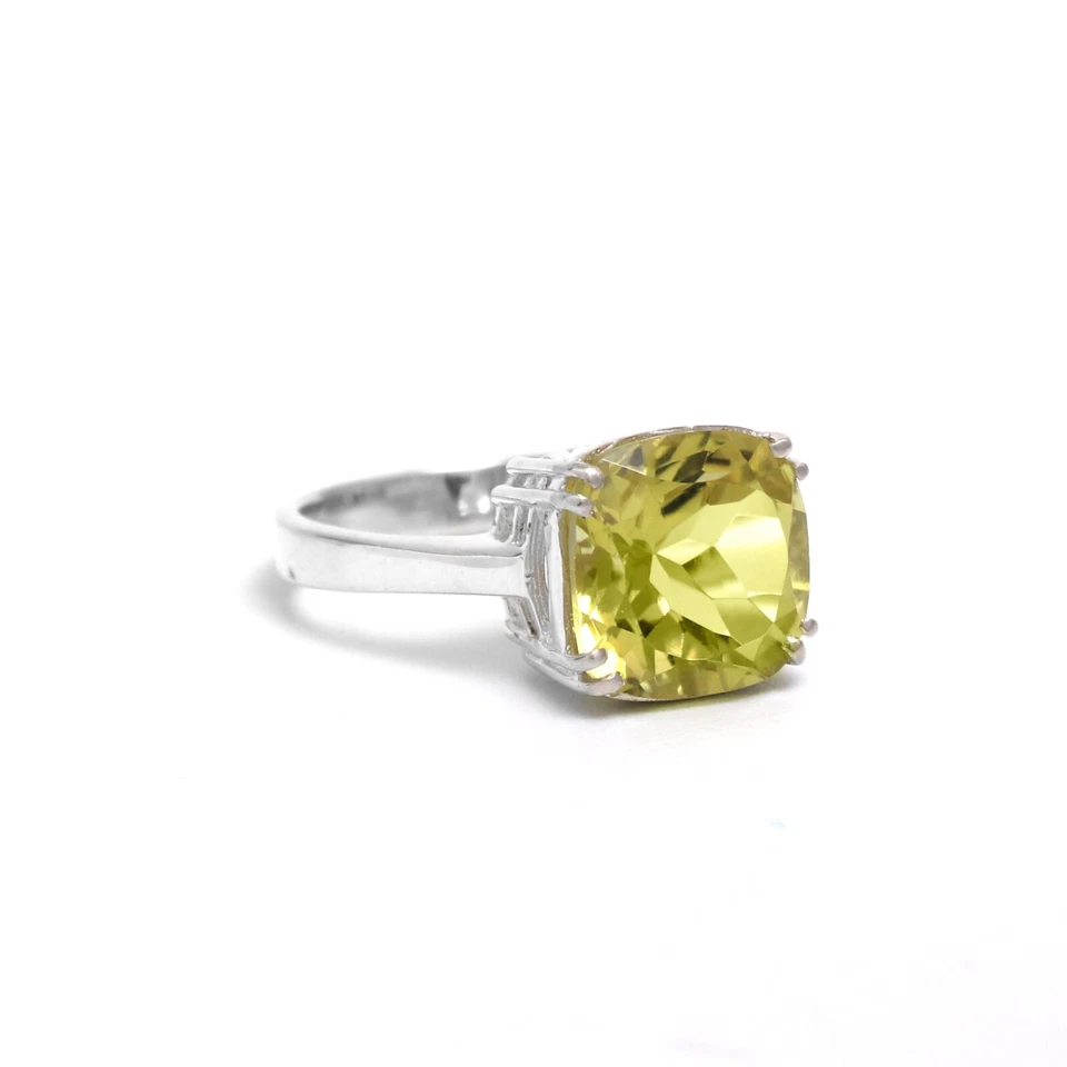 Anillo solitario de cuarzo limón anillo de boda de plata de ley 925 anillo de aniversario Foto 4 de 4