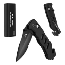 FLISSA Folding Pocket Knife Seatbelt Cutter Glass Breaker Survival Knife w/Clips
