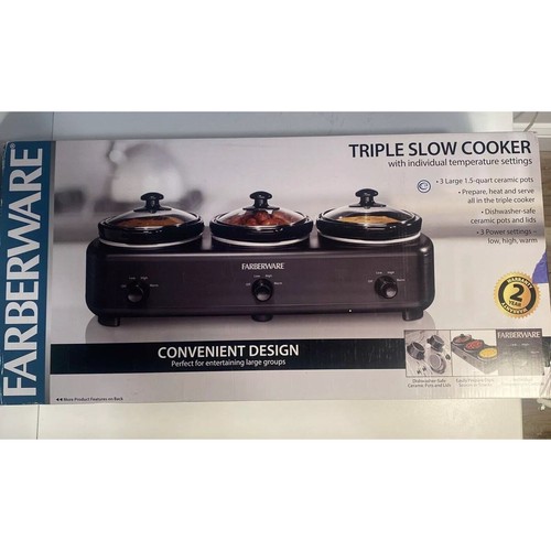 Farberware Triple Slow Cooker w/ Individual Temp Settings Temp. Glass