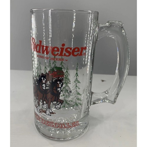 Budweiser Clydesdales Glass Beer Mug 1989 Vintage Christmas Anheuser Busch Horse - Picture 2 of 10