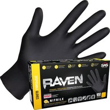 SAS Safety 66520 Raven Powder-Free Disposable Black Nitrile 7 Mil Mil Gloves,...