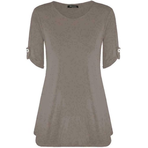 Women Short Turn Up Sleeves Plus Sizes Button Ladies Flared Swing Dress Long Top - Picture 6 of 18