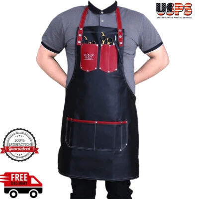 SHARPEND Professional Leather Apron Women Men Barber Waterproof Aprons Red New