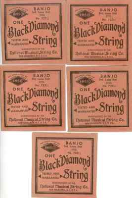 FIVE VINTAGE BLACK DIAMOND  BANJO STRINGS 3rd LOOP  END STEEL  LOT# 922