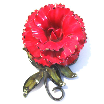 3D Coro Enamel Brooch Pin Carnation Layered Flower Vintage