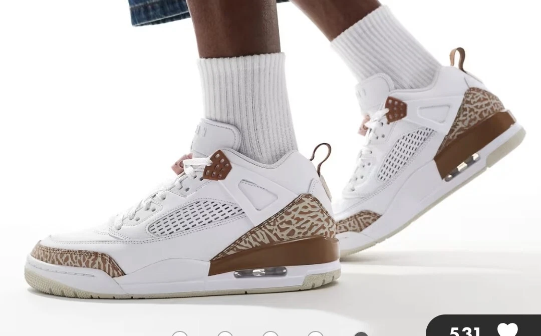 Jordan Spizike scarpe da ginnastica basse bianche e marroni senza scatola taglia UK 7