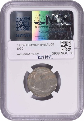 1918-D Buffalo Nickel AU58 NGC - Picture 2 of 4