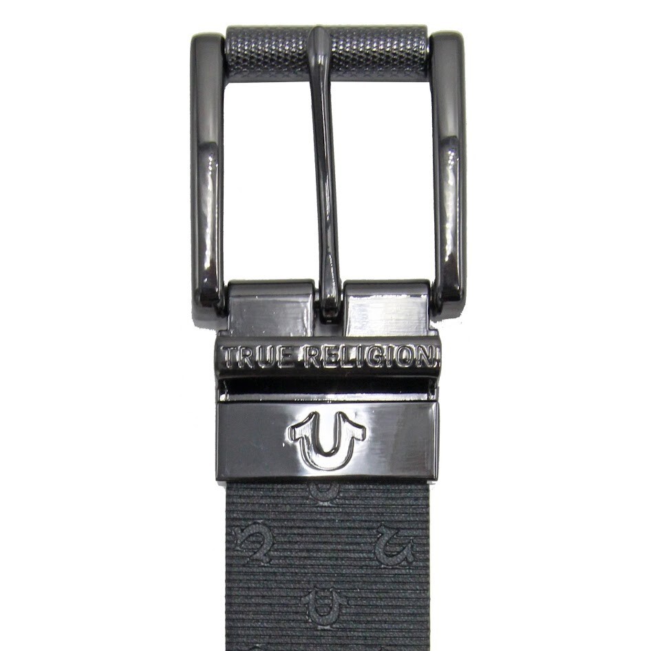 True Religion 38 W Reversible Belt Men's Double Sided Faux Black/Brown Logo  New thumbnail 5