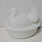 Vintage McKee Milk Glass Turkey on Nest Covered Dish