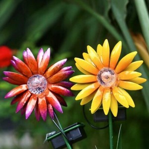 Outdoor 2 Sunflower Solar Light Waterproof Garden Decor Yard Stake Decor Lights 