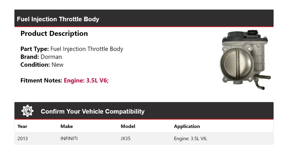 Corpo do acelerador de injeção de combustível Dorman para 2013 INFINITI JX35 3.5L V6 - Imagem 2 de 4