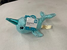 NARWHAL Plush Backpack Tag Clip Teal Sequin Pen  Gear New With Tags
