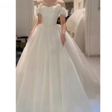 Off Shoulder Tulle A Line Wedding Dress Floor Length Bridal Gown 3D flowers
