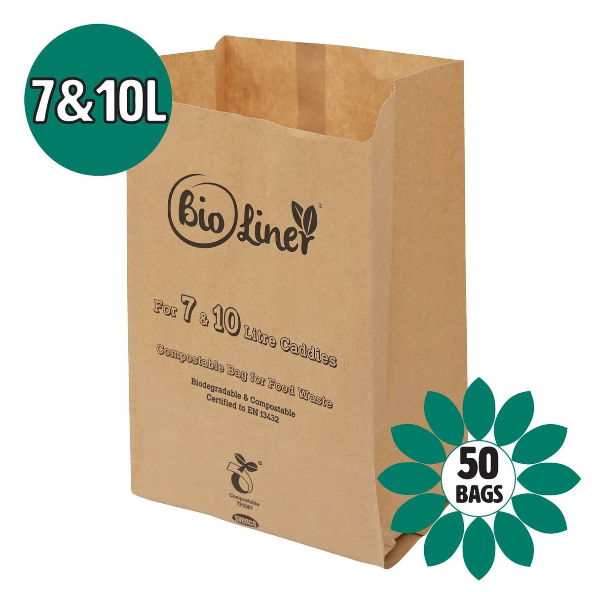 7L & 10L - 50 x Paper Compostable Brown Caddy Food Waste Bin