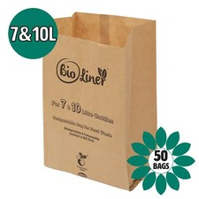 7L & 10L - 50 x Paper Compostable Brown Caddy Food Waste Bin Liners/Bin Bags