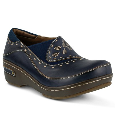 L'Artiste Burbank Women's Navy Hand Painted leather close back clog EU 39 US 8.5