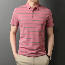 ZONBAILON Men's Summer Fashion Stripe Soft Loose Short Sleeve Polo Shirt