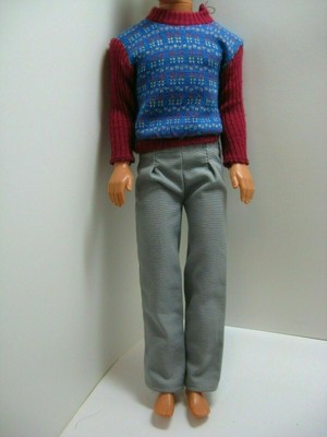 blue sweater grey pants