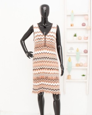 MARCCAIN Dress ZigZag Chevron White Beige MARC CAIN Cotton Mohair N5 UK14 US10