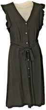 A New Day Women's Flutter Short Sleeve Midi Dress Size M Black Belted V neck