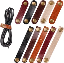 20 Pack Leather Cable Straps Cord Organizers Leather Cable Ties Cord Snap on Cor
