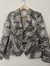 Armani Collezioni Women's Silver and Metallic Floral Pattern Blazer Size 6