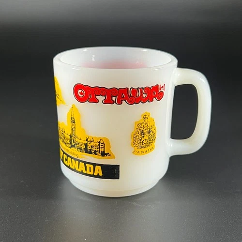 Vintage Ottawa "Capital City of Canada" Milk Glass Souvenir Travel Mug Glasbake