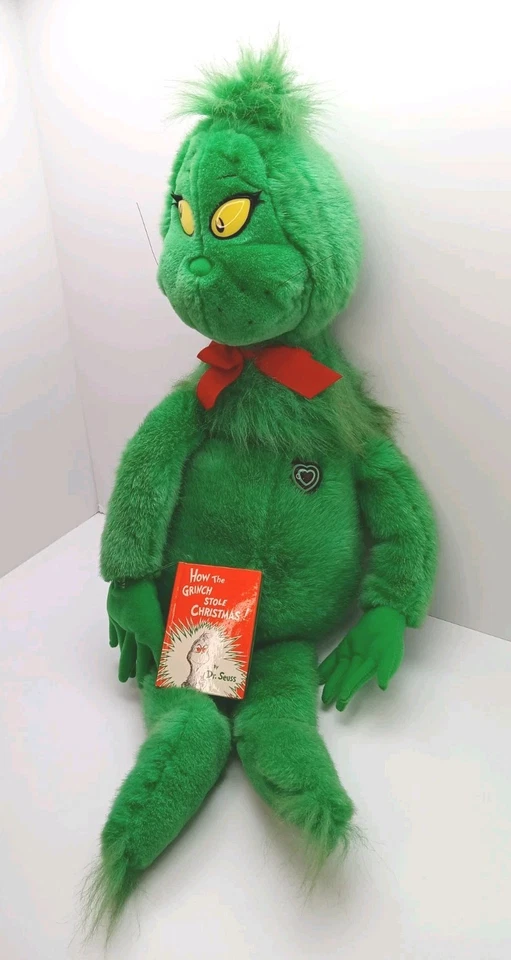 Vintage Macy's The Grinch with Book 25.5" Plush Stuffed Animal 1997 Christmas - Image 2 of 4