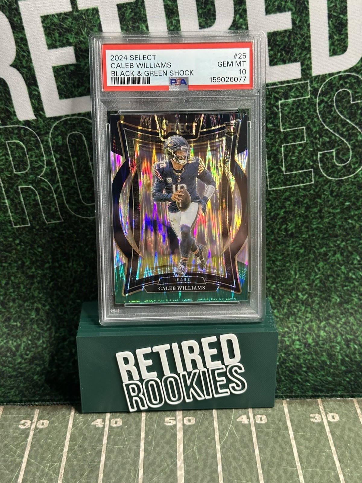 2024 Caleb Williams Select Concourse RC Black and Green Prizm Shock #25 PSA 10