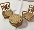 Rattan Wicker Vtg Doll Furniture 1960s-70s 2 Chairs + Table Barbie Size 3 Pc