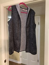 Chicos Open Front Cardigan Vest Size L 2 Black/White With Pockets