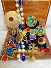 Vintage Jewel Tone Costume Jewelry Lot Gold Tone Rhinestone Faux Pearl Statement