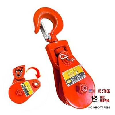 Red Snatch Block with Hook, 3'' Sheave for 3/8'' Wire Ropes, 2 Ton
