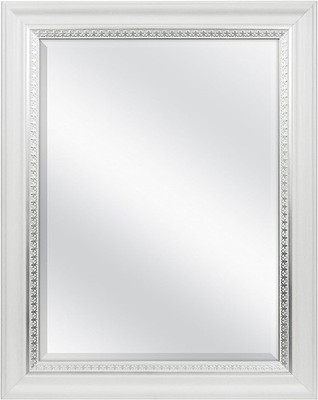 23x29 Large Wall Mirror White Woodgrained Frame W/ Silver Embossed Detail Home