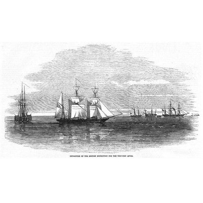 SHIPS Departure of British Expedition to the Tientsin River - Antique Print 1855