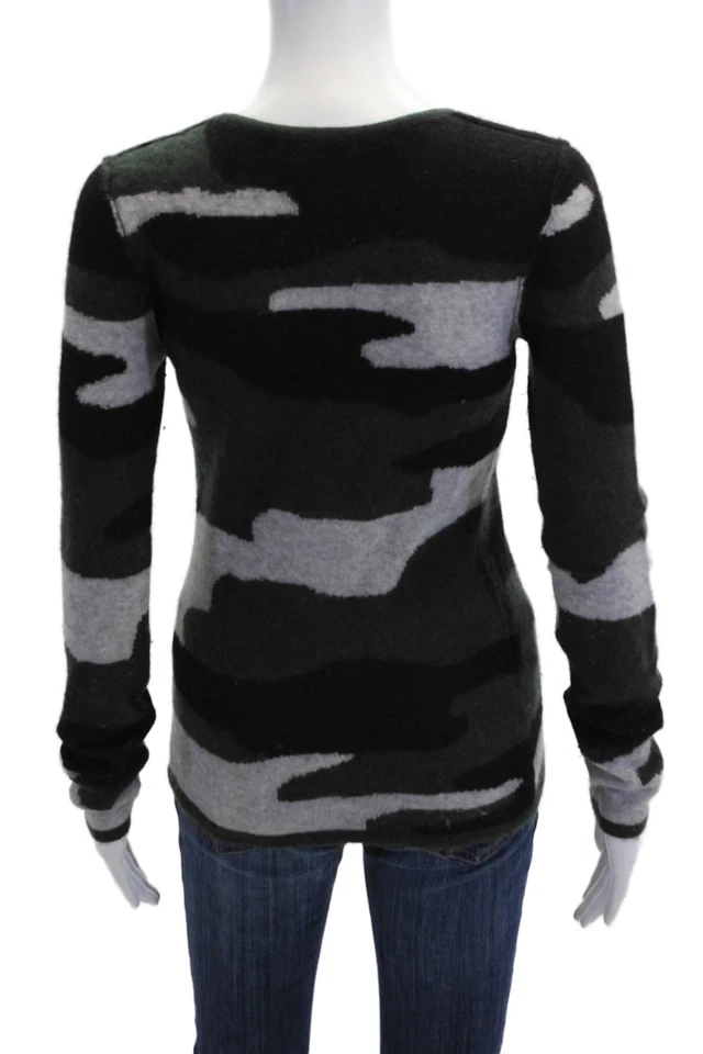 Aqua 女式套衫羊绒迷彩圆领长袖黑色 S 码 — 第 3/4 张图片