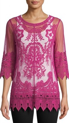 Raspberry Pink Sheer Embroidered & Crochet Size Medium 8-10 by Ultra Pink