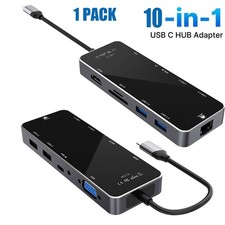 10 in 1 USB C HUB Type-C Multi USB Port HDMI VGA Adapter, SD/TF ,RJ45, 3.5mm AUX