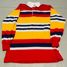VTG St Johns Bay Men Rugby Shirt Striped Long Sleeve Polo Skate Prep Academia-M