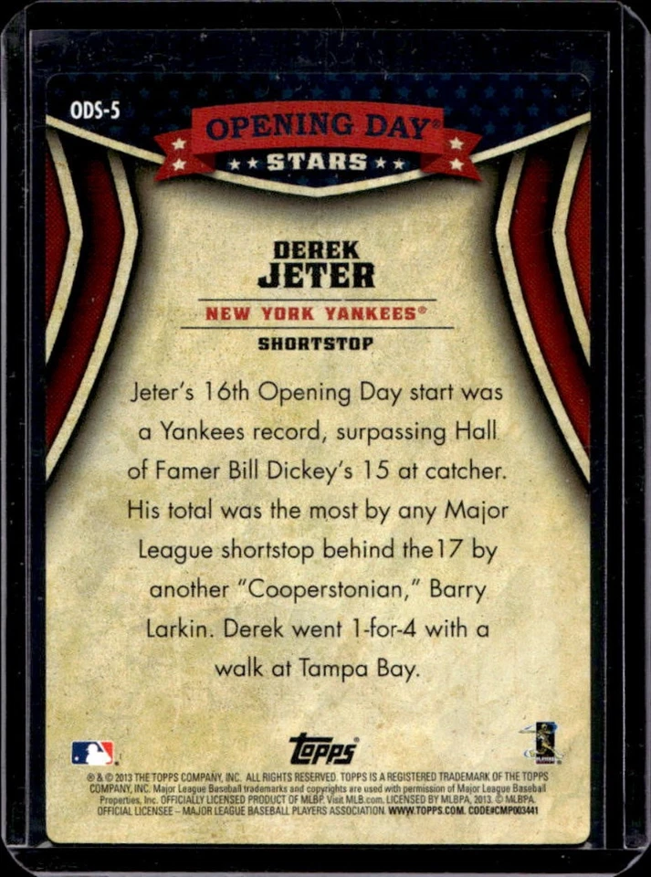 2013 Topps Opening Day Derek Jeter Stars #ODS-5 Yankees - Image 2 of 2