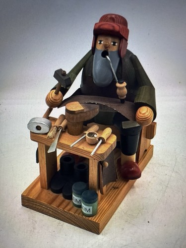 German Erzgebirge Wooden Incense Smoker Shoemaker Cobbler Figure Handmade 7"