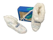 Vintage Dearfoams Quilted Slipper Boots White Sherpa Womens Large Sz 8 8.5 9 New