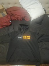 Brand New Black Stay Sober Men's Hoodie Sweatshirt, Size 2XL.