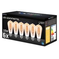 6Er Set Led E27 10W Masterled ST64 Filament 1000Lm Amber 4000K Edison Birne