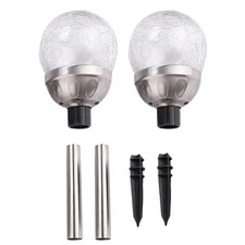 2Pcs Solar Outdoor Lights, Courtyard Stake Crackle Round Ball Lights LED Sola...