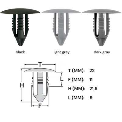 10x Türverkleidung Clips Befestigung Klips Halter Panel UNIVERSAL 11 mm  grau