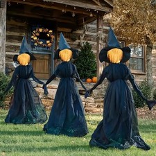 Halloween Witch Decorations Outdoor, 5 FT Set of 3 Light Up Witches Stakes